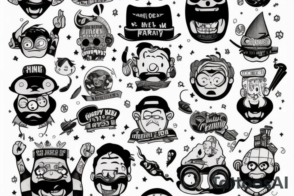 Funny cars with funny stuff tattoo idea