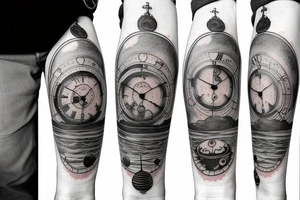 A grandfather clock with planets instead of weights tattoo idea