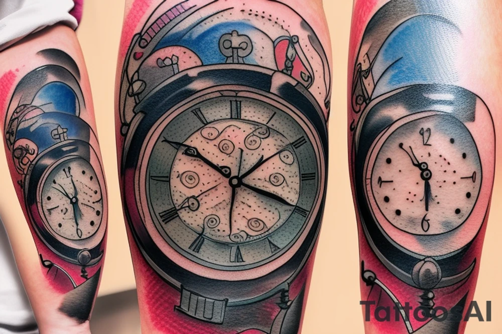 A grandfather clock with planets instead of weights tattoo idea