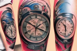 A grandfather clock with planets instead of weights tattoo idea