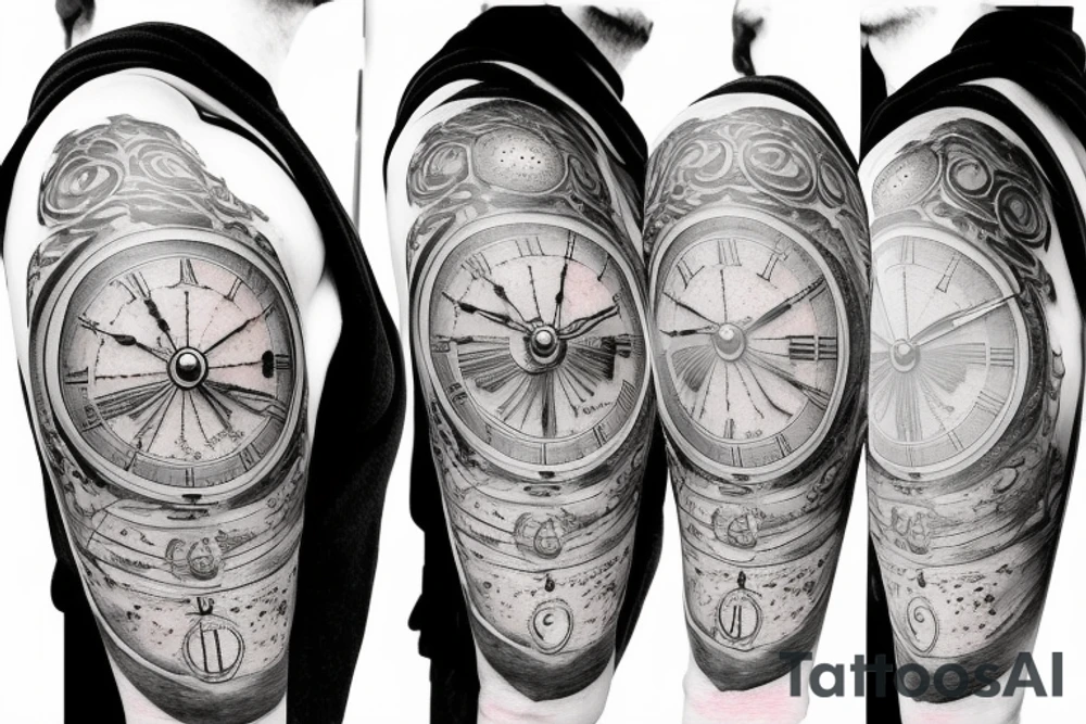 A grandfather clock with planets instead of weights tattoo idea