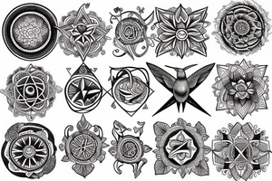 Compass, Arrow, Mandala, Hummingbird, horse, turtle, melia flower, dolphin tattoo idea