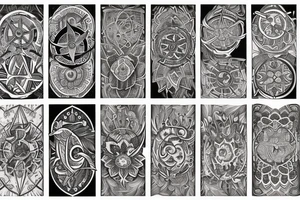 Creat a sleeve that combines a Compass, Arrow, Mandala, Hummingbird, horse, turtle, melia flower, dolphin, maple leaf, and four leaf clover tattoo idea