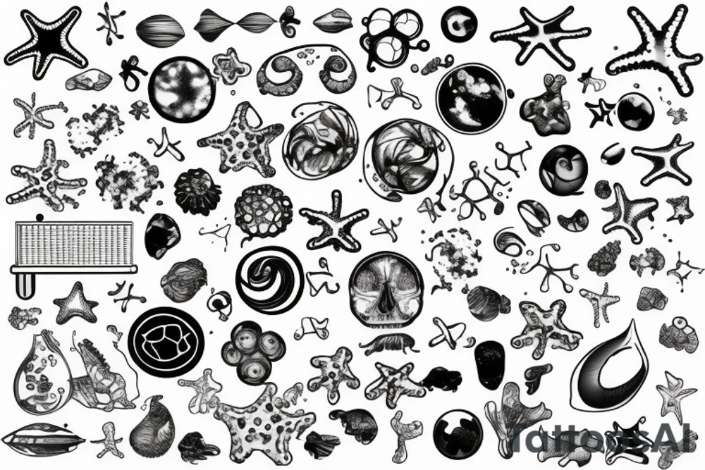 Biology and chemistry laboratory stuff involves ocean and stars tattoo idea