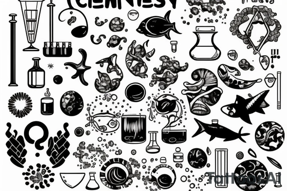 The ocean contained in chemistry and biology lab elements tattoo idea