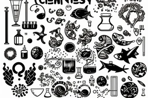 The ocean contained in chemistry and biology lab elements tattoo idea