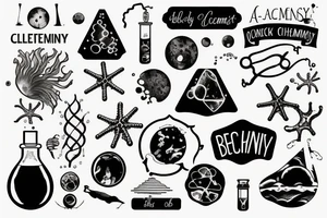 The ocean contained in chemistry and biology lab elements tattoo idea