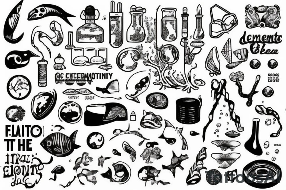 The ocean contained in chemistry and biology lab elements tattoo idea