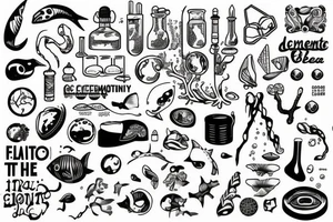 The ocean contained in chemistry and biology lab elements tattoo idea