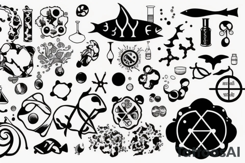 The ocean contained in chemistry and biology lab elements tattoo idea