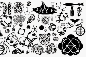 The ocean contained in chemistry and biology lab elements tattoo idea