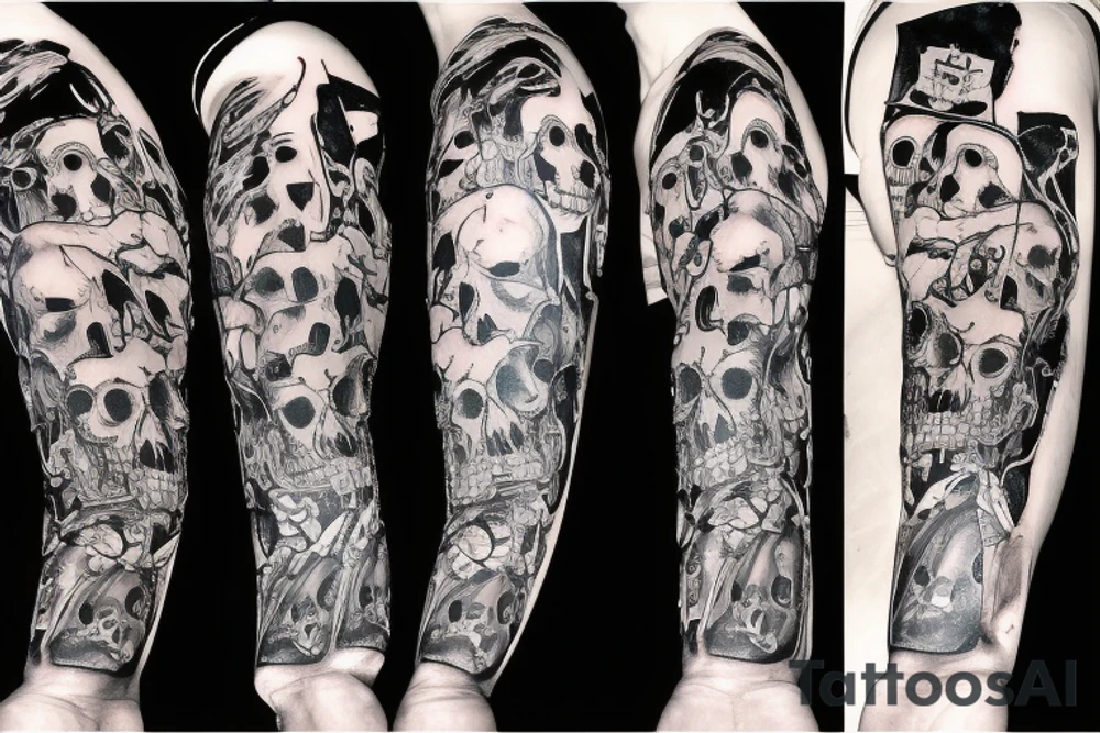 army skull with knife in mouth and explosions tattoo idea