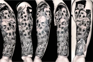 army skull with knife in mouth and explosions tattoo idea