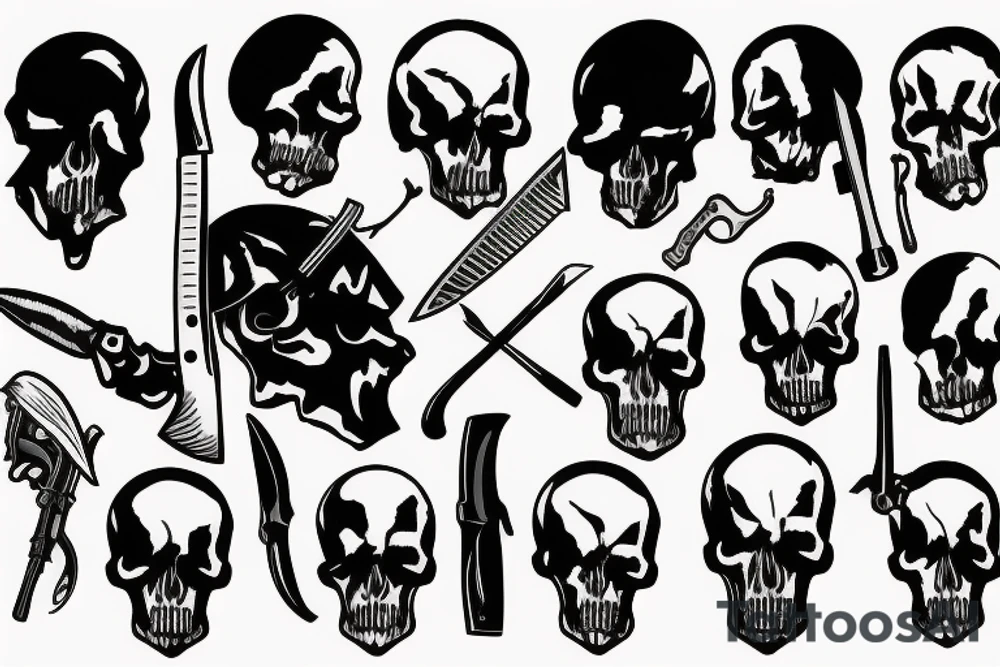army skull with knife in mouth tattoo idea