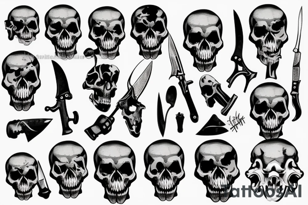 army skull with knife in mouth tattoo idea