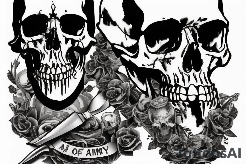 army skull with knife in mouth tattoo idea