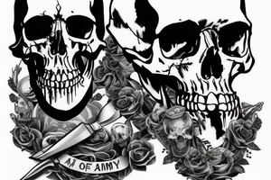army skull with knife in mouth tattoo idea