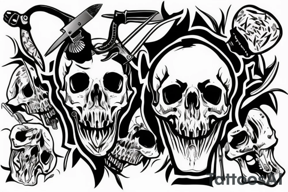 army skull with knife in mouth tattoo idea