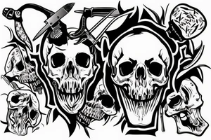army skull with knife in mouth tattoo idea