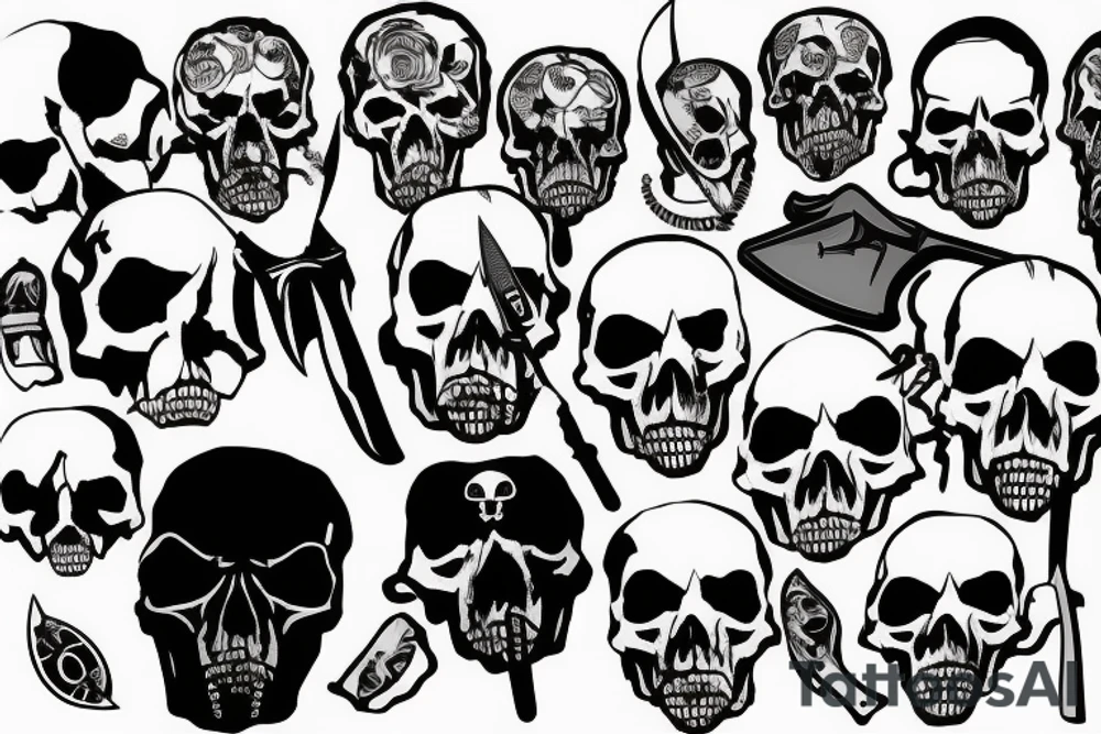 army skull with knife in mouth tattoo idea