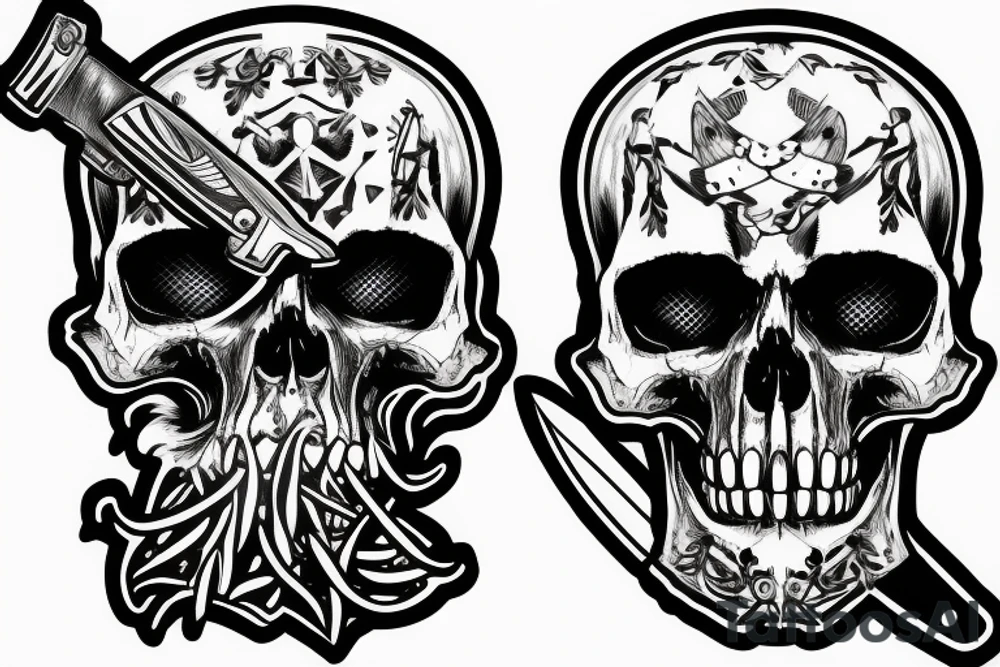 army skull with knife in mouth tattoo idea