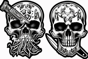 army skull with knife in mouth tattoo idea