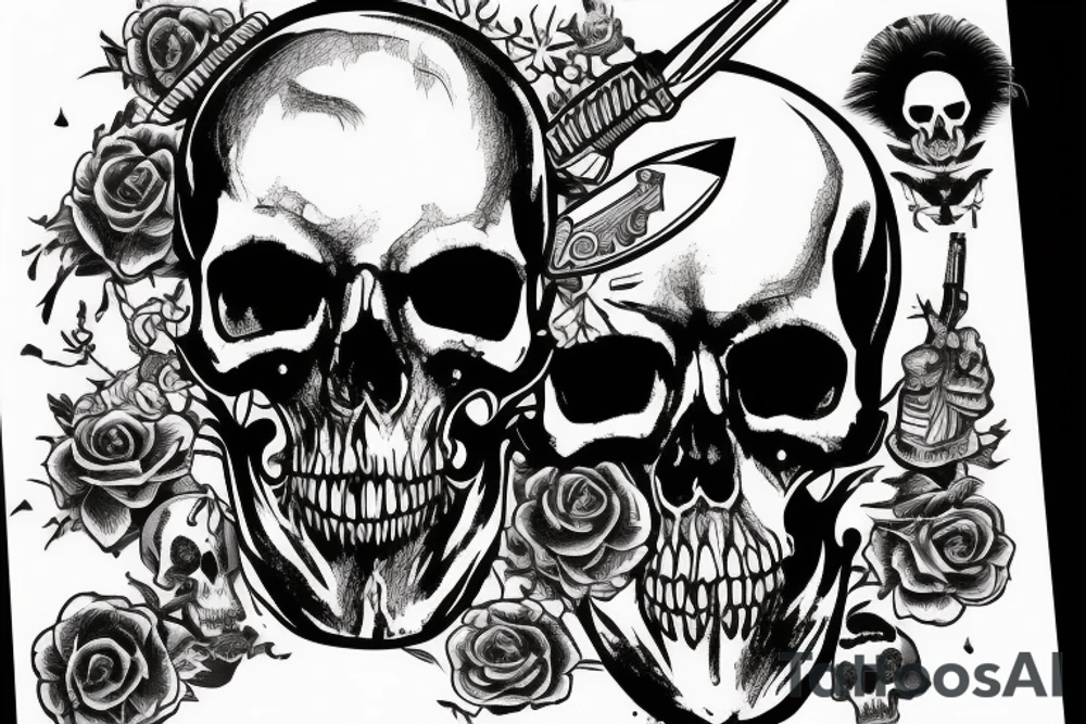 army skull with knife in mouth tattoo idea