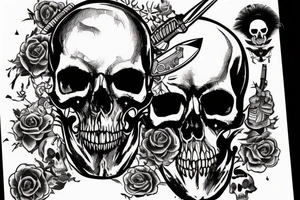 army skull with knife in mouth tattoo idea
