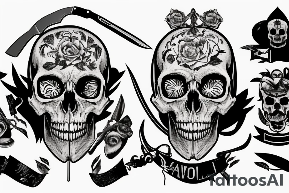 army skull with knife in mouth tattoo idea