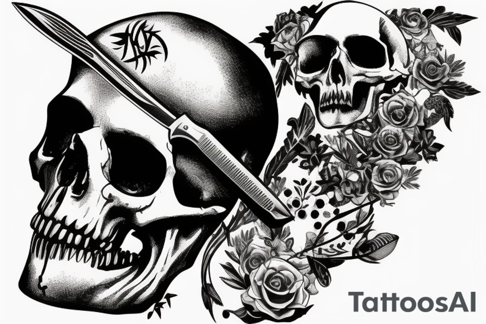 army skull with knife in mouth tattoo idea