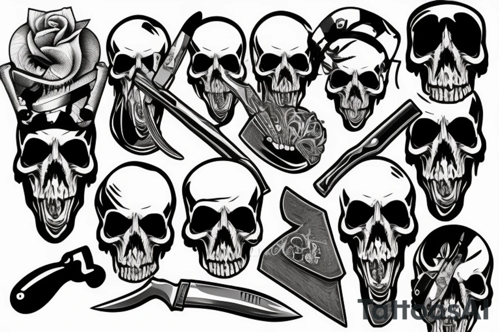 army skull with knife in mouth tattoo idea