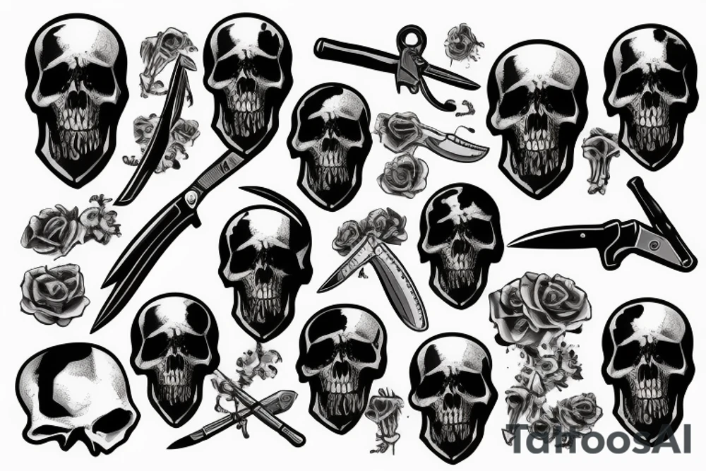 army skull with knife in mouth tattoo idea