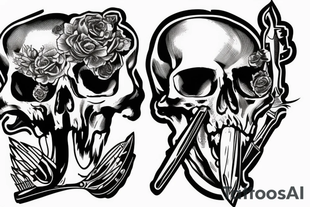 army skull with knife in mouth tattoo idea