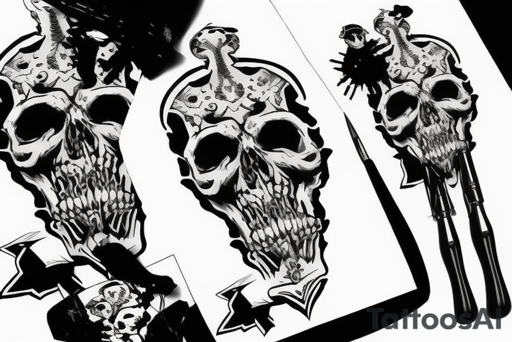 army skull with knife in mouth tattoo idea