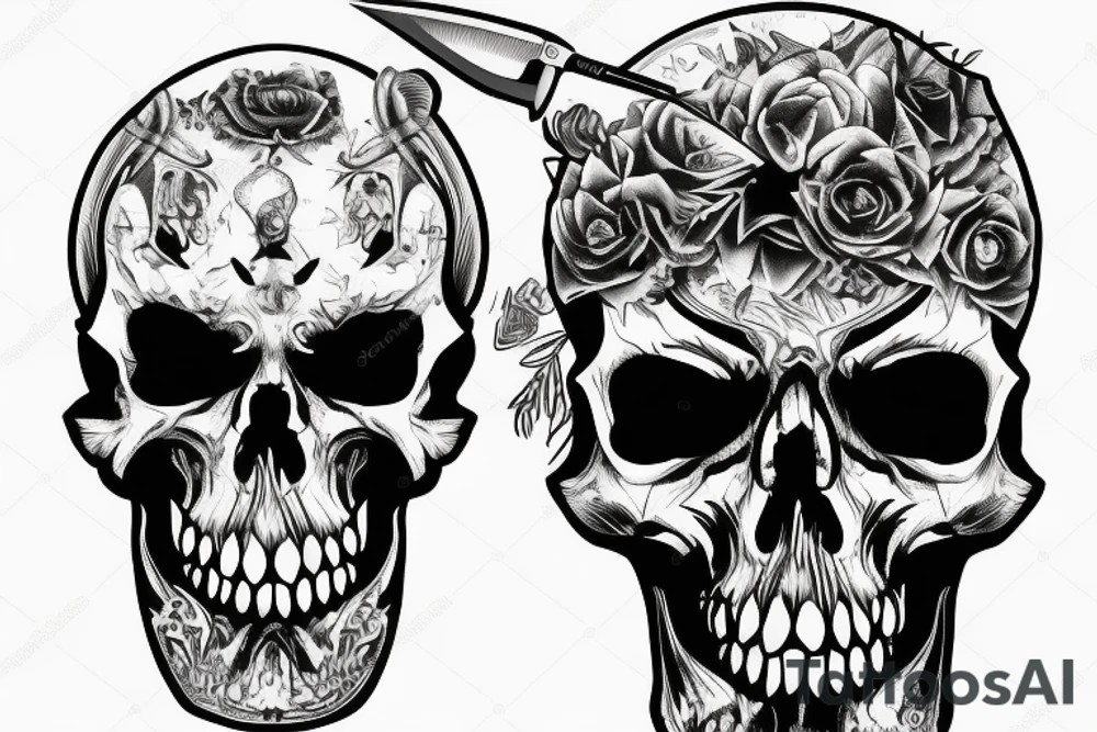 army skull with knife in mouth tattoo idea
