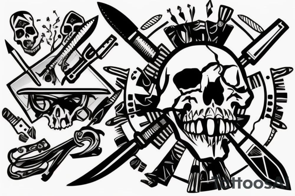army skull with knife in mouth tattoo idea