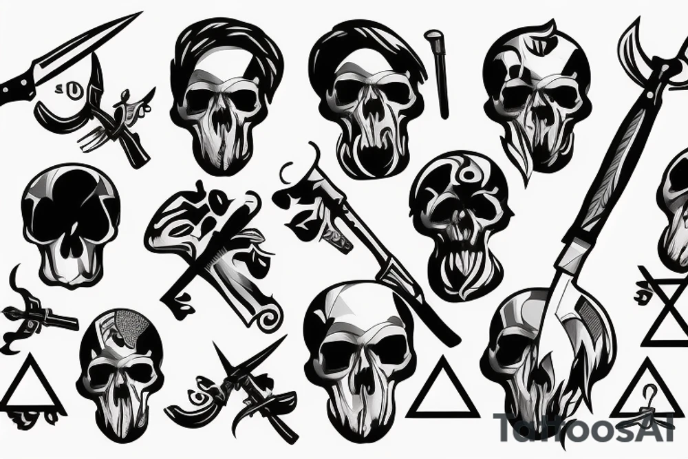 army skull with knife in mouth tattoo idea