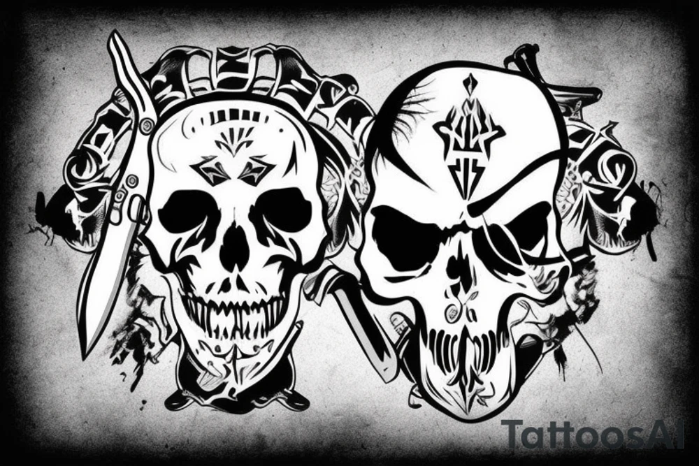 army skull with knife in mouth tattoo idea