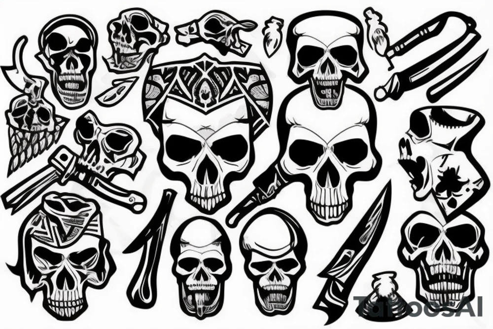 army skull with knife in mouth tattoo idea