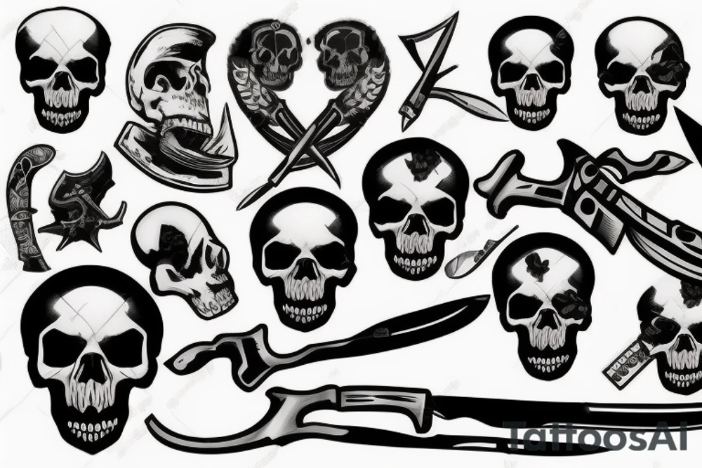 army skull with knife in mouth tattoo idea