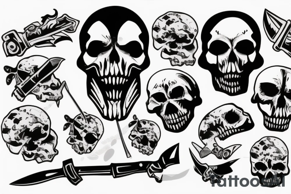 army skull with knife in mouth tattoo idea