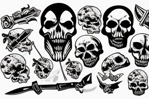 army skull with knife in mouth tattoo idea