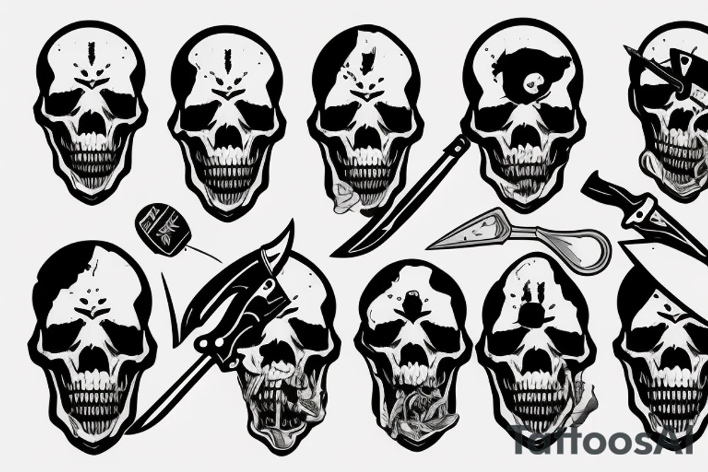 army skull with knife in mouth tattoo idea