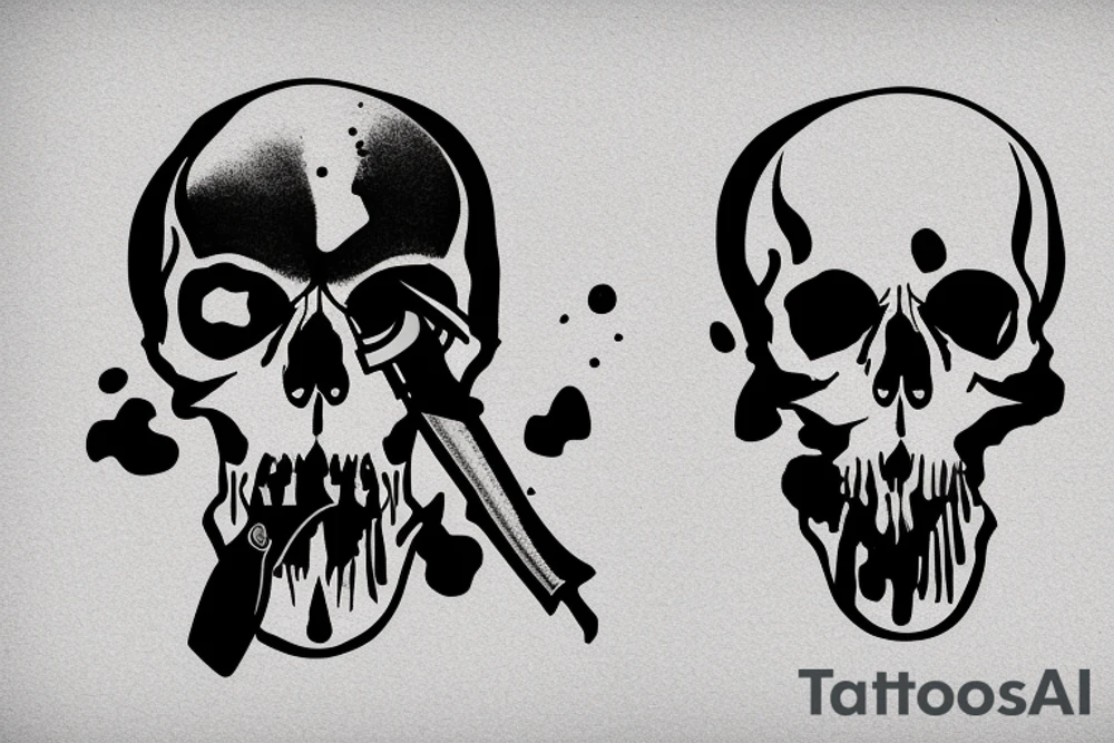army skull with knife in mouth tattoo idea