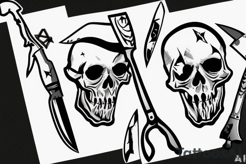 army skull with knife in mouth tattoo idea