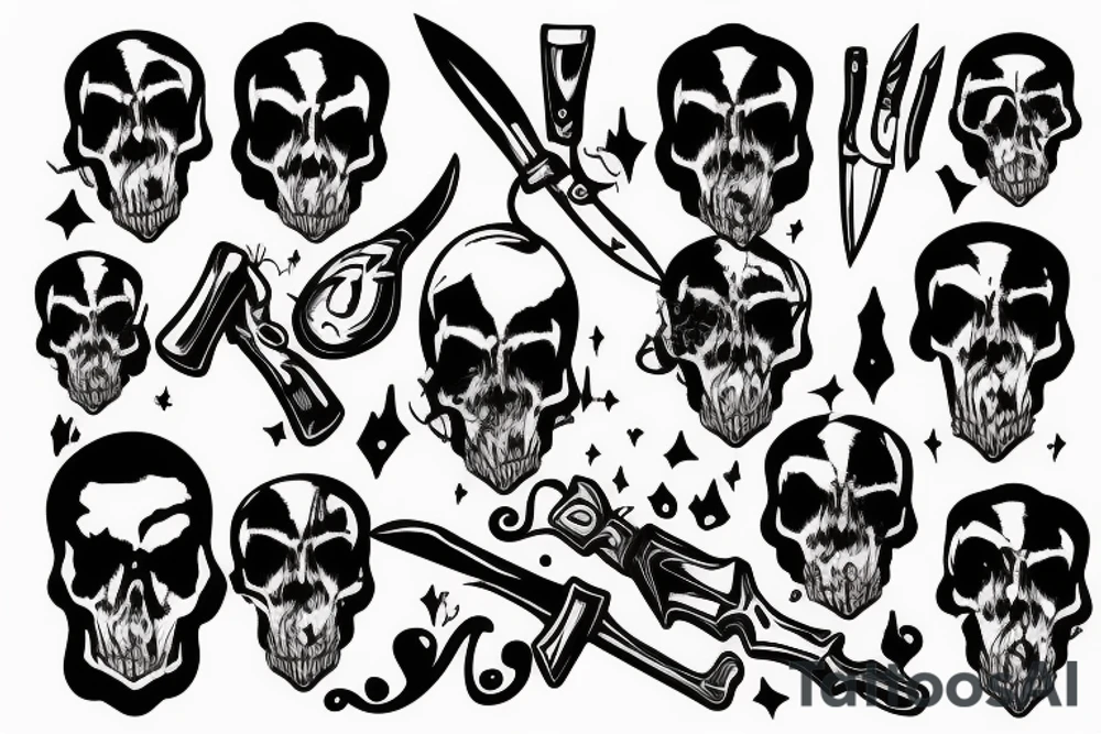 army skull with knife in mouth tattoo idea