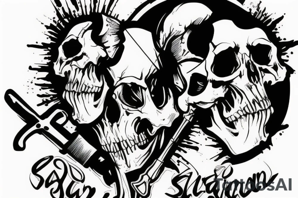 army skull with knife in mouth tattoo idea