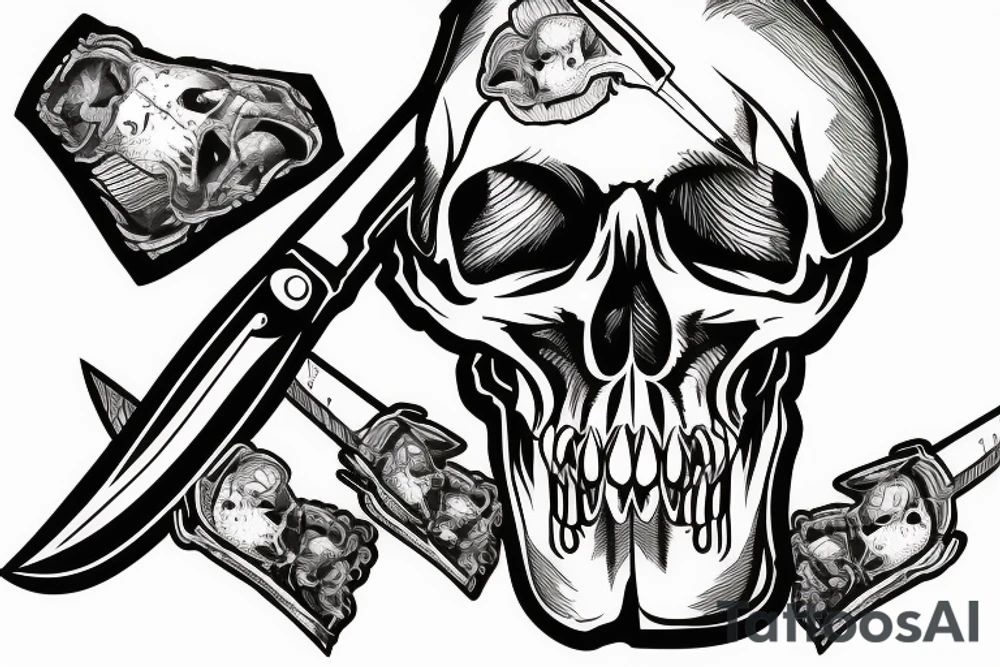army skull with knife in mouth tattoo idea