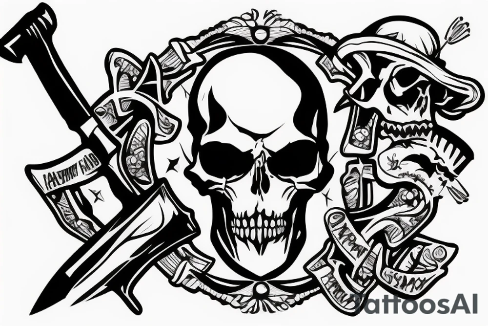 army skull with knife in mouth tattoo idea