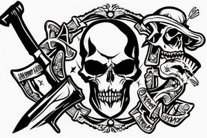 army skull with knife in mouth tattoo idea